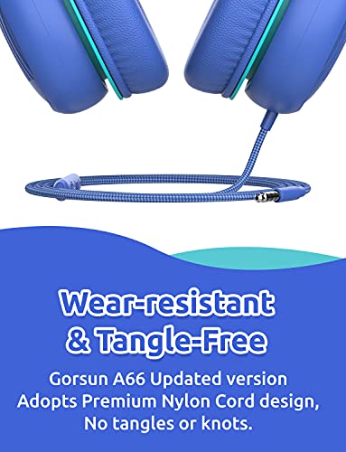 gorsun Premium A66 Kids Headphones with 85dB/94dB Volume Limited, in-line HD Mic, Audio Sharing, Foldable Toddler Headphones, Adjustable, Children Headphones Over-Ear for School Travel, Blue