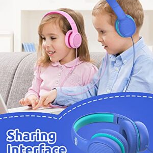 gorsun Premium A66 Kids Headphones with 85dB/94dB Volume Limited, in-line HD Mic, Audio Sharing, Foldable Toddler Headphones, Adjustable, Children Headphones Over-Ear for School Travel, Blue