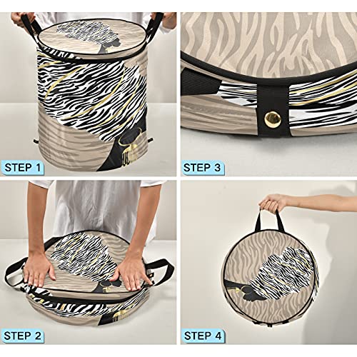 ALAZA 50 L Pop-up Laundry Hamper Basket with Lid and Handle, African Woman with Zebra Print Hair Collapsible Cloth Hamper