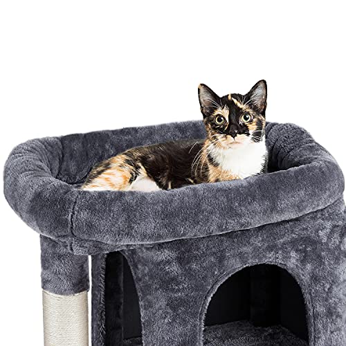 Yaheetech 33.5in Cat Tree Tower for Indoor Cats w/2 Cozy Plush Condos, Oversized Perch & Sisal Scratching Posts, Stable Cat Stand House for Large Cats & Pets