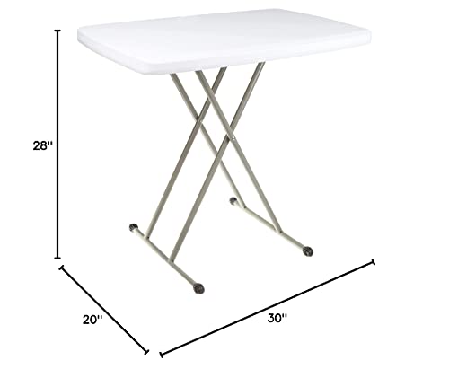Lavish Home Folding 19-28-inch Adjustable Height, Indoor/Outdoor TV Tray , Lightweight Dinner Table with X Legs and Hard Plastic Top, 19"-28", White