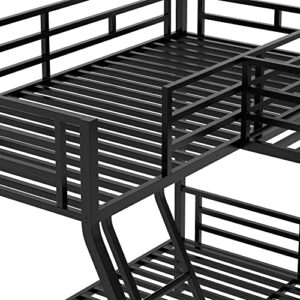 MERITLINE Metal L-Shaped Bunk Bed, Twin Over Full Bunk Bed with a Twin Loft Bed Attached,Triple Bunk Bed with Desk,3 Bed Bunk Beds with Guardrails and Ladder for Kids Teens Adults, Black