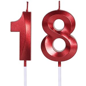 red 18th & 81st birthday candles for cakes, number 18 81 glitter candle cake topper for party anniversary wedding celebration decoration