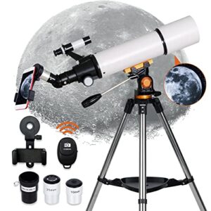 luxun telescope for adults kids, 80mm aperture 500mm refracting telescope for astronomical beginners - travel portable telescope with phone adapter wireless remote carry bag