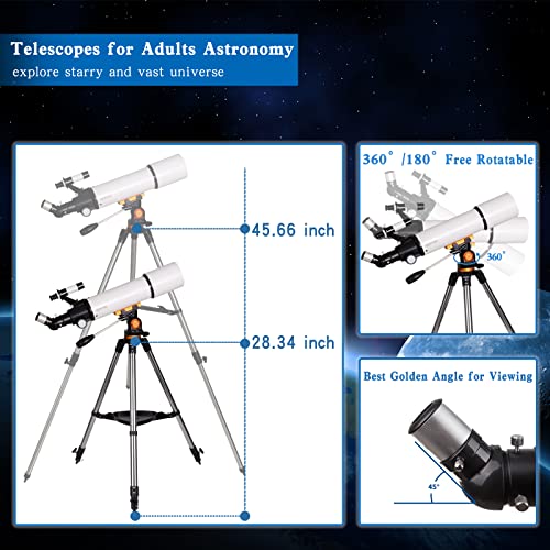 LUXUN Telescope for Adults Kids, 80mm Aperture 500mm Refracting Telescope for Astronomical Beginners - Travel Portable Telescope with Phone Adapter Wireless Remote Carry Bag