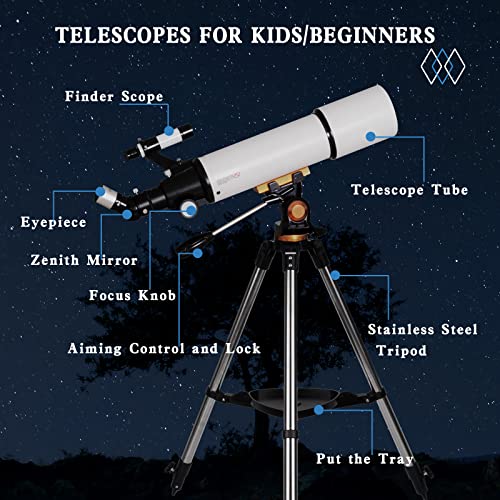 LUXUN Telescope for Adults Kids, 80mm Aperture 500mm Refracting Telescope for Astronomical Beginners - Travel Portable Telescope with Phone Adapter Wireless Remote Carry Bag