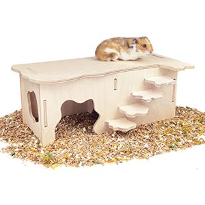 CAREUPET Hamster Wooden Houses with Steps, Hamster Hideout, Multi Chamber Room for Hamster Syrian Mice Gerbils Mouse Dwarf