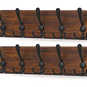 Coat Rack Wall Mount, 5 Tri Hooks, Coat Rack Hooks, Hook Rack Rail, Wooden Entryway Hanging Coat Rack, Self-Assembly Rustic Wood Wall Coat Hanger for The Entryway, Bathroom, Bedroom, Kitchen (2)