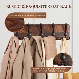 Coat Rack Wall Mount, 5 Tri Hooks, Coat Rack Hooks, Hook Rack Rail, Wooden Entryway Hanging Coat Rack, Self-Assembly Rustic Wood Wall Coat Hanger for The Entryway, Bathroom, Bedroom, Kitchen (2)