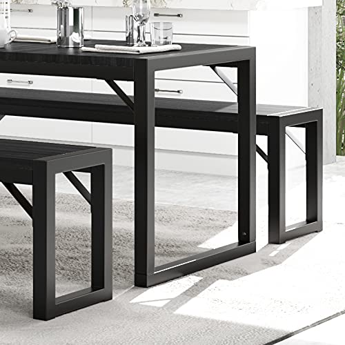 IMUsee 3-Piece 47.2" Dining Table Set for 4-6,Heavy Duty Kitchen Table with Metal Frame and Wood Board, Kitchen & Dining Room Table Set with Benches, Space-Saving Dinette for Small Space,Black&Black