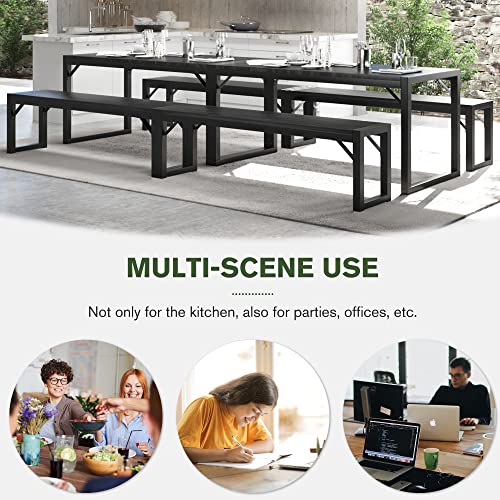 IMUsee 3-Piece 47.2" Dining Table Set for 4-6,Heavy Duty Kitchen Table with Metal Frame and Wood Board, Kitchen & Dining Room Table Set with Benches, Space-Saving Dinette for Small Space,Black&Black