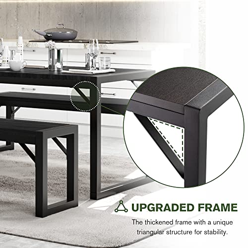 IMUsee 3-Piece 47.2" Dining Table Set for 4-6,Heavy Duty Kitchen Table with Metal Frame and Wood Board, Kitchen & Dining Room Table Set with Benches, Space-Saving Dinette for Small Space,Black&Black