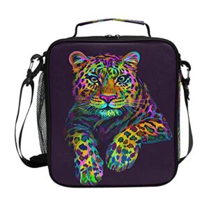 auuxva leopard jaguar animals kids lunch bags for girls boys insulated lunch box thermal lunchbox tote bag with adjustable strap leakproof durable lunch cooler for children women school work