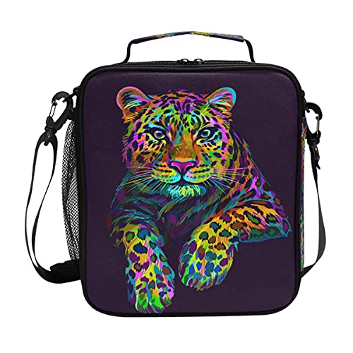 AUUXVA Leopard Jaguar Animals Kids Lunch Bags for Girls Boys Insulated Lunch Box Thermal Lunchbox Tote Bag with Adjustable Strap Leakproof Durable Lunch Cooler for Children Women School Work