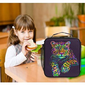 AUUXVA Leopard Jaguar Animals Kids Lunch Bags for Girls Boys Insulated Lunch Box Thermal Lunchbox Tote Bag with Adjustable Strap Leakproof Durable Lunch Cooler for Children Women School Work