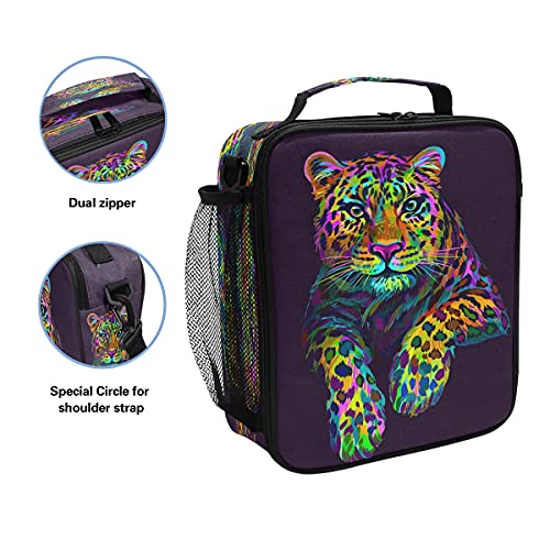 AUUXVA Leopard Jaguar Animals Kids Lunch Bags for Girls Boys Insulated Lunch Box Thermal Lunchbox Tote Bag with Adjustable Strap Leakproof Durable Lunch Cooler for Children Women School Work