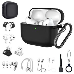 airpods pro case, 15 in 1 airpod pro accessories set kit, silicone anti-lost straps/watch band holder/ear hooks/storage box/ear tips/keychainfor apple airpods pro charging case cover skin (black)