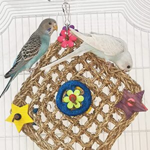 通用 XH Bird Parrot Toys,Bird Foraging Wall Toy with Hanging Hook, Seagrass Woven Mat with Colorful Wooden Blocks,Suitable for Lovebirds, Budgerigars, Conure, Cockatiel