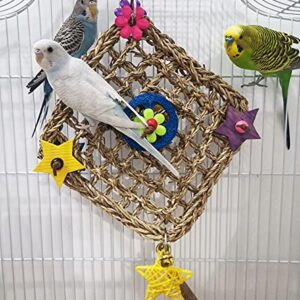 通用 XH Bird Parrot Toys,Bird Foraging Wall Toy with Hanging Hook, Seagrass Woven Mat with Colorful Wooden Blocks,Suitable for Lovebirds, Budgerigars, Conure, Cockatiel