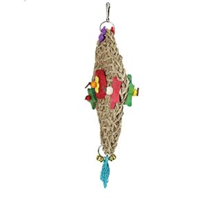 通用 XH Bird Parrot Toys,Bird Foraging Wall Toy with Hanging Hook, Seagrass Woven Mat with Colorful Wooden Blocks,Suitable for Lovebirds, Budgerigars, Conure, Cockatiel