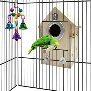 Hamiledyi Parakeet Nesting Box Birds Breeding Wooden Box Parrot Wood House Coconut Fiber Bedding Material Warm Bell Toy Cage Accessories for Finch Cockatiel Lovebirds Aviary 3 Pcs