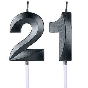 black 21st & 12th birthday candles for cakes, number 21 12 1 2 glitter candle cake topper for party anniversary wedding celebration decoration
