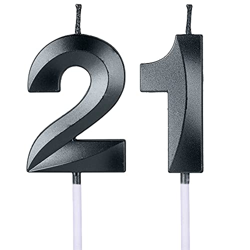 Black 21st & 12th Birthday Candles for Cakes, Number 21 12 1 2 Glitter Candle Cake Topper for Party Anniversary Wedding Celebration Decoration