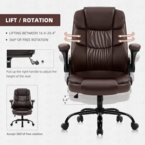 YAMASORO Executive Office Chair,Ergonomic Chair with Lumbar Support,Comfortable Computer Desk Chairs Flip up Arms and Wheels Swivel Task Chair, Brown