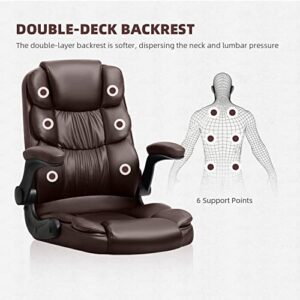 YAMASORO Executive Office Chair,Ergonomic Chair with Lumbar Support,Comfortable Computer Desk Chairs Flip up Arms and Wheels Swivel Task Chair, Brown