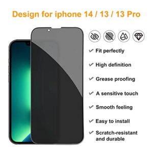 [2 Pack] iPhone 14/iPhone 13/iPhone 13 Pro Privacy Screen Protector Anti-Spy Tempered Glass Film 9H Hardness Upgrade Edge Protection Easy Installation Bubble Free [6.1 inch]