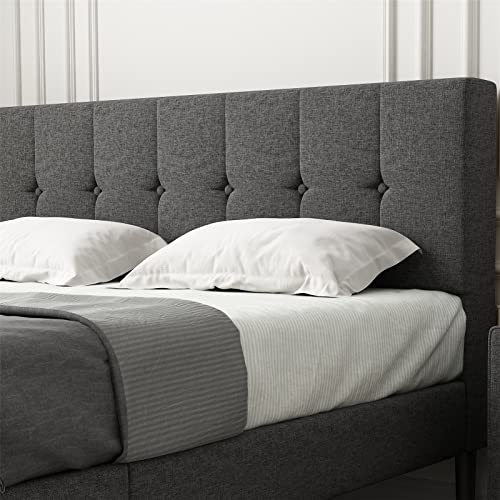 Lijimei Queen Size Fabric Upholstered Platform Bed Frame, Modern Upholstered Platform Bed with Headboard, Heavy Duty Bed Frame with Wood Slat Support, No Box Spring Required, Easy Assembly,Dark Gray