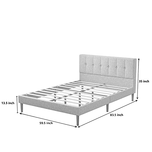 Lijimei Queen Size Fabric Upholstered Platform Bed Frame, Modern Upholstered Platform Bed with Headboard, Heavy Duty Bed Frame with Wood Slat Support, No Box Spring Required, Easy Assembly,Dark Gray