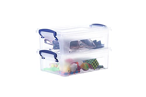 Superio Clear Storage Bins with Lids, Stackable Storage Box with Latches and Handles, Extra Small, 2 Pack 2 Quart