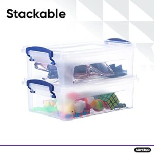 Superio Clear Storage Bins with Lids, Stackable Storage Box with Latches and Handles, Extra Small, 2 Pack 2 Quart