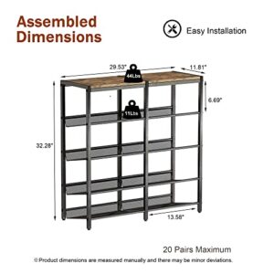 MIERES 5-Tier Shoe Racks, Free Standing Tilt Shoe Storage Organizer w/4 Sturdy Metal Mesh Shelves for 16-20 of Pairs Double Row Shoe Shelf for Entryway, Hallway, Closet, Bedroom,Brown