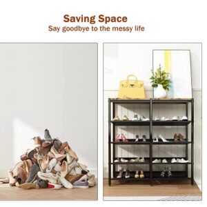 MIERES 5-Tier Shoe Racks, Free Standing Tilt Shoe Storage Organizer w/4 Sturdy Metal Mesh Shelves for 16-20 of Pairs Double Row Shoe Shelf for Entryway, Hallway, Closet, Bedroom,Brown