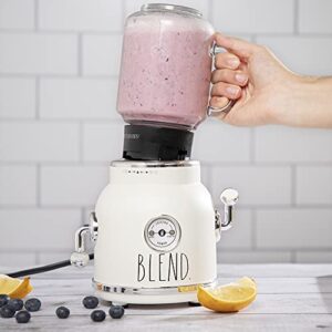 Rae Dunn Smoothie Blender- One Touch Blender with 20 oz Mason Jar Container includes Reusable Straw and Lid, Shake and Smoothie Maker, Juice Blender with 6 Blades