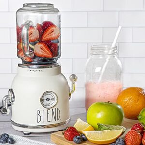 Rae Dunn Smoothie Blender- One Touch Blender with 20 oz Mason Jar Container includes Reusable Straw and Lid, Shake and Smoothie Maker, Juice Blender with 6 Blades