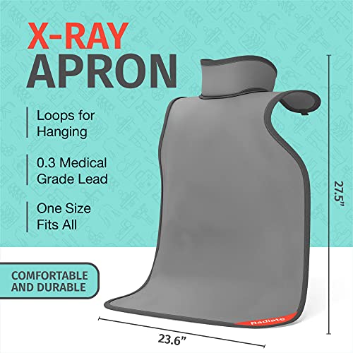 RADIATE Lead Apron for X-Rays - X Ray Dental Lead Vest with Thyroid Shield Radiation Protection Collar - One Size Fits All Adult and Kids Apron for Dentist Xray Machine, Radiology Equipment, Lab- Grey