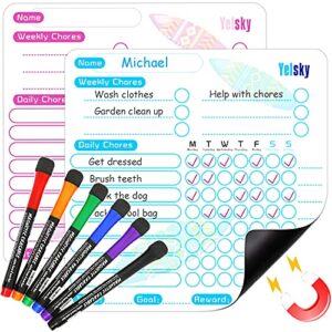 2 pcs chore chart for kids & 6 dry erase markers with eraser, dry erase magnetic chore charts for kids multiple kids, weekly daily behavior reward chart whiteboard for kids teenagers on refrigerator
