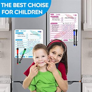 2 PCS Chore Chart for Kids & 6 Dry Erase Markers with Eraser, Dry Erase Magnetic Chore Charts for Kids Multiple Kids, Weekly Daily Behavior Reward Chart Whiteboard for Kids Teenagers on Refrigerator