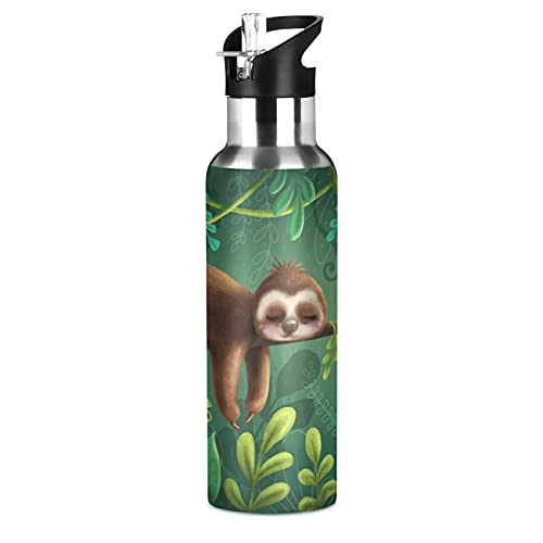 xigua Sloth Water Bottle with Straw Lid Vacuum Insulated Stainless Steel Thermo Flask for Sports Cycling Hiking School Home,20 oz.