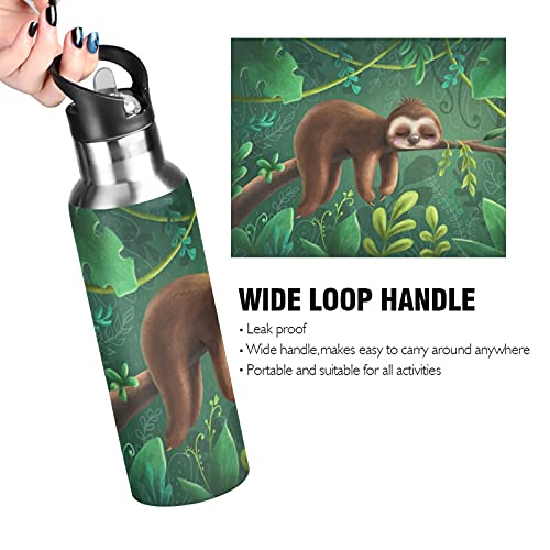 xigua Sloth Water Bottle with Straw Lid Vacuum Insulated Stainless Steel Thermo Flask for Sports Cycling Hiking School Home,20 oz.