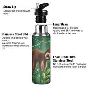 xigua Sloth Water Bottle with Straw Lid Vacuum Insulated Stainless Steel Thermo Flask for Sports Cycling Hiking School Home,20 oz.