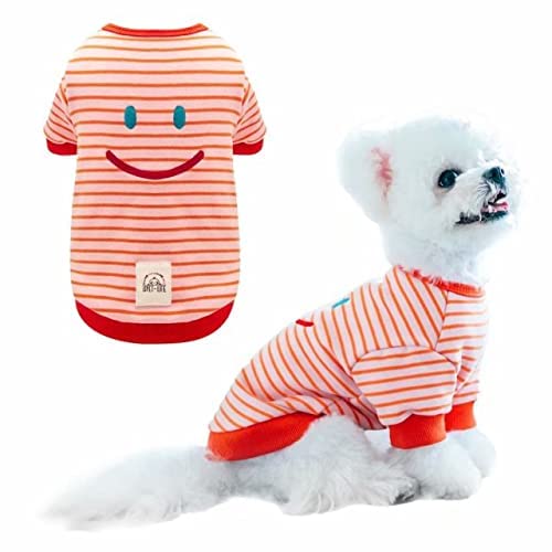 ISPET Stripe Dog Hoodie Sweatshirt Smile Stitchwork Dog Sweater 100% Cotton Pet Warm Winter Clothes for Small Medium Dogs, Red Medium