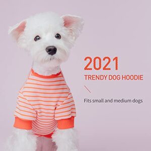 ISPET Stripe Dog Hoodie Sweatshirt Smile Stitchwork Dog Sweater 100% Cotton Pet Warm Winter Clothes for Small Medium Dogs, Red Medium