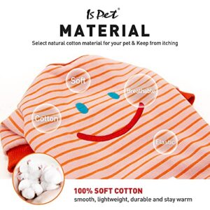 ISPET Stripe Dog Hoodie Sweatshirt Smile Stitchwork Dog Sweater 100% Cotton Pet Warm Winter Clothes for Small Medium Dogs, Red Medium