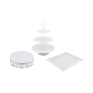 xeternity-made xmsound 3 pieces cake stand set ,white metal cupcake holder dessert display plate ,decor serving platter for wedding birthday parties celebration