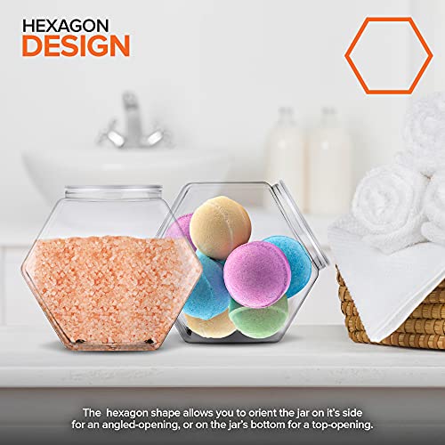 129 Oz Hexagon Cookie Jars with Lids ( 2 Pack)- Wide Mouth Plastic Jars with Lid Reusable & Recyclable - Shatterproof Jars - Clear Plastic Jars for Cookies, Candy, Laundry Detergent Pods - Stock Your Home