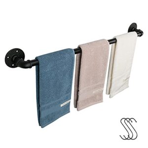 jeasor industrial pipe towel rack towel bar, heavy duty wall mounted rustic farmhouse bath towel holder for bathroom (black, 28 inch)